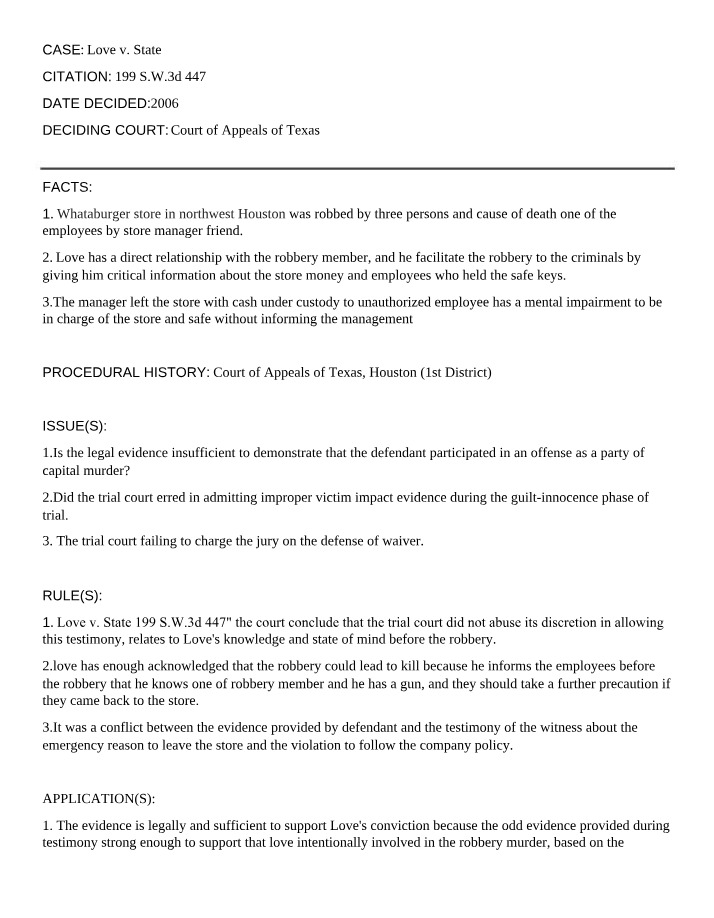 Case Analysis of Love v. State
