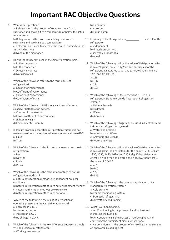 RAC Objective Questions