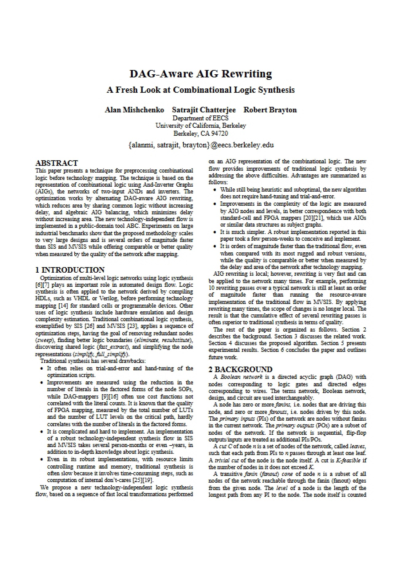 AIG Rewriting (DAG-Aware)