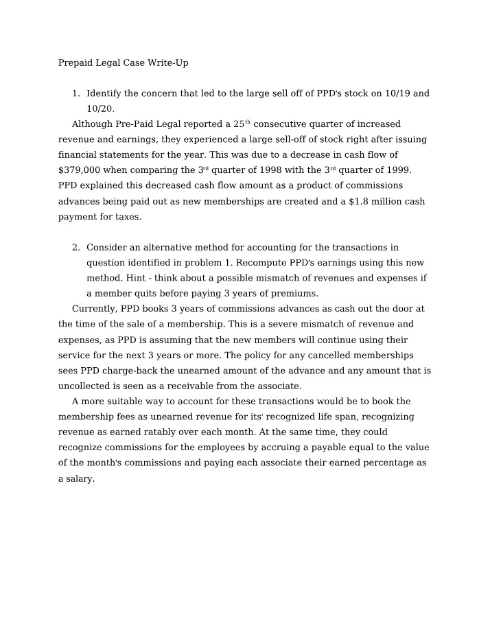 Case Write-Up for Prepaid Legal