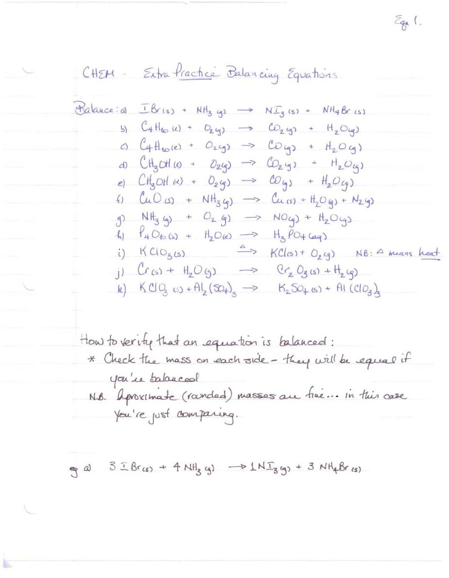 Practice for Balancing Equations
