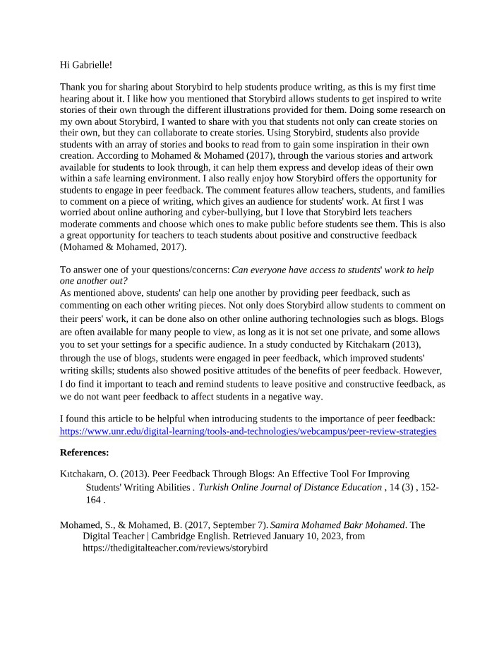 Peer Feedback for Enhancing Student Writing Skills