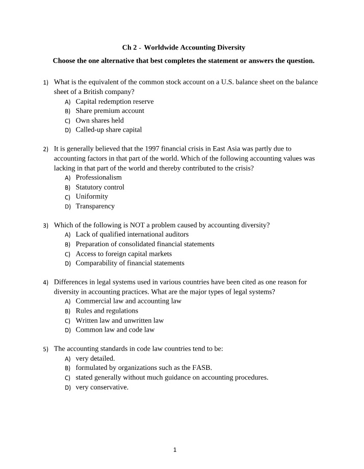 Worldwide Accounting Diversity - Questions and Key Factors