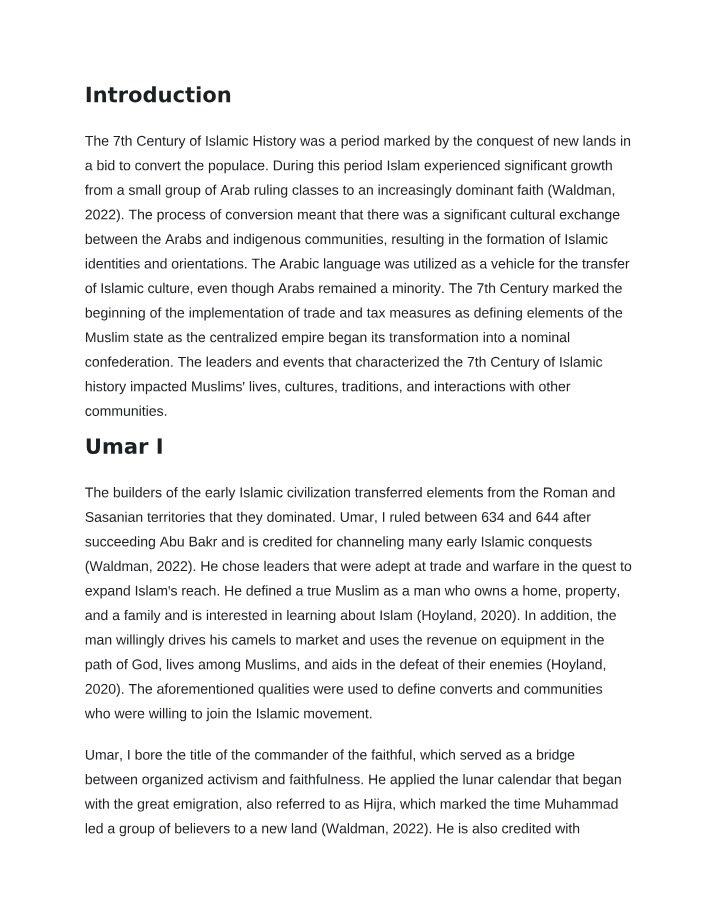 7th Century Islamic History - Conquests and Culture