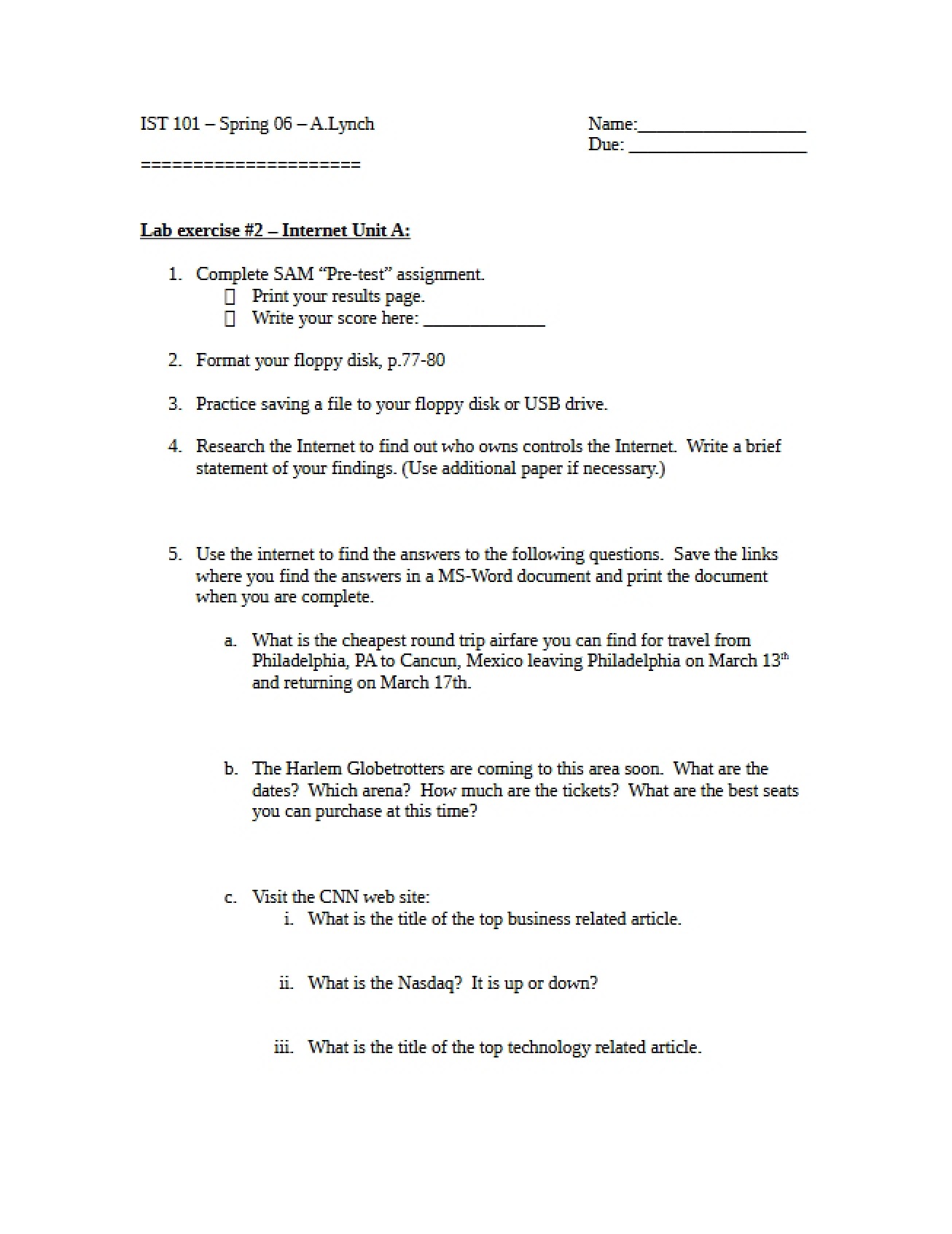 Internet Unit A Lab Exercise Two