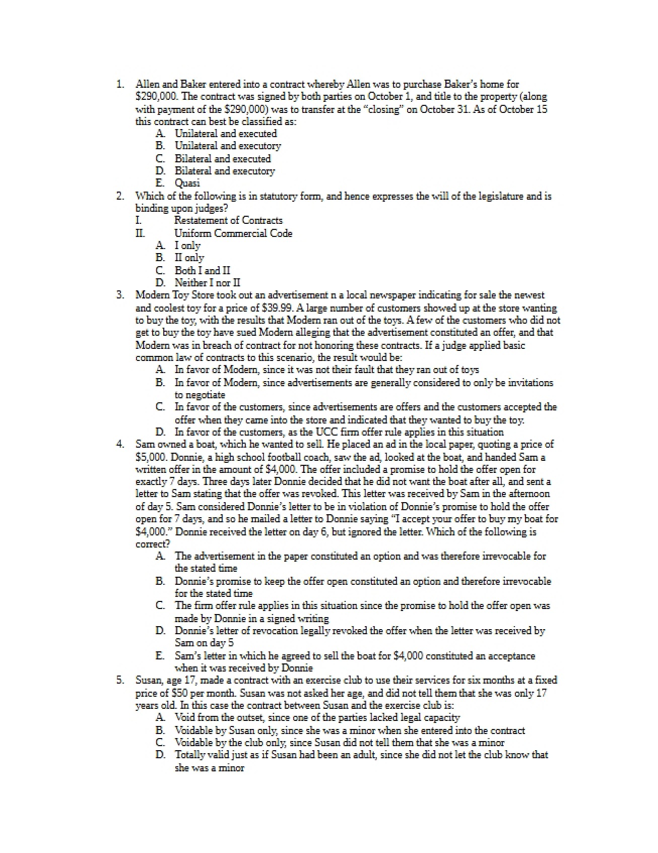 Business Law Second Test for Fall 2013