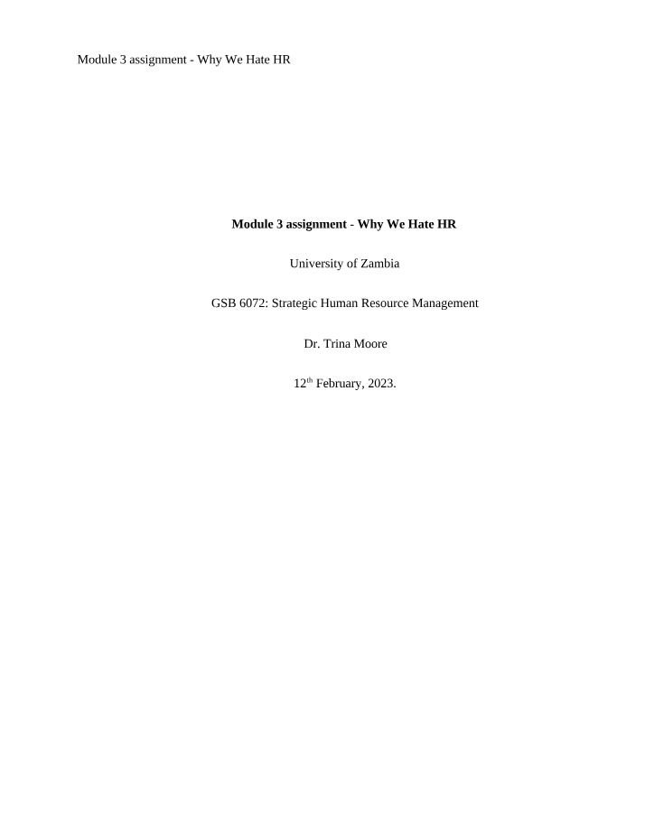 Why We Hate HR Module 3 Assignment Submission B
