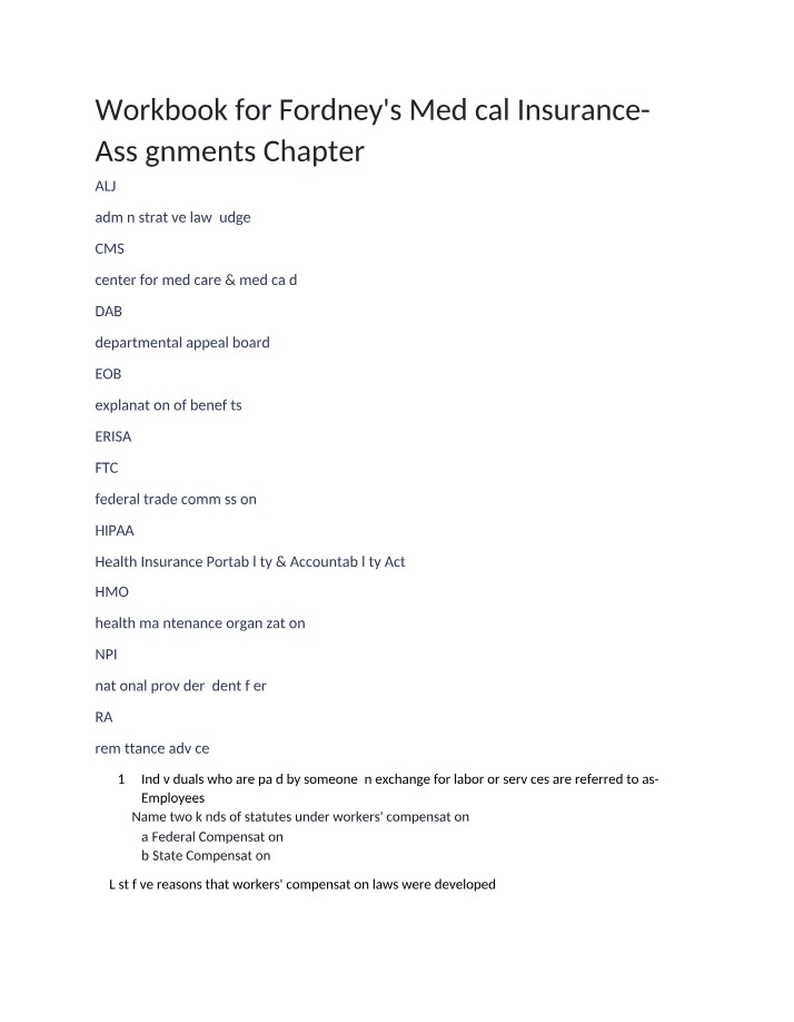 Workbook Chapter 9 - Workers' Compensation Laws, Benefits, Claims, and Coverage