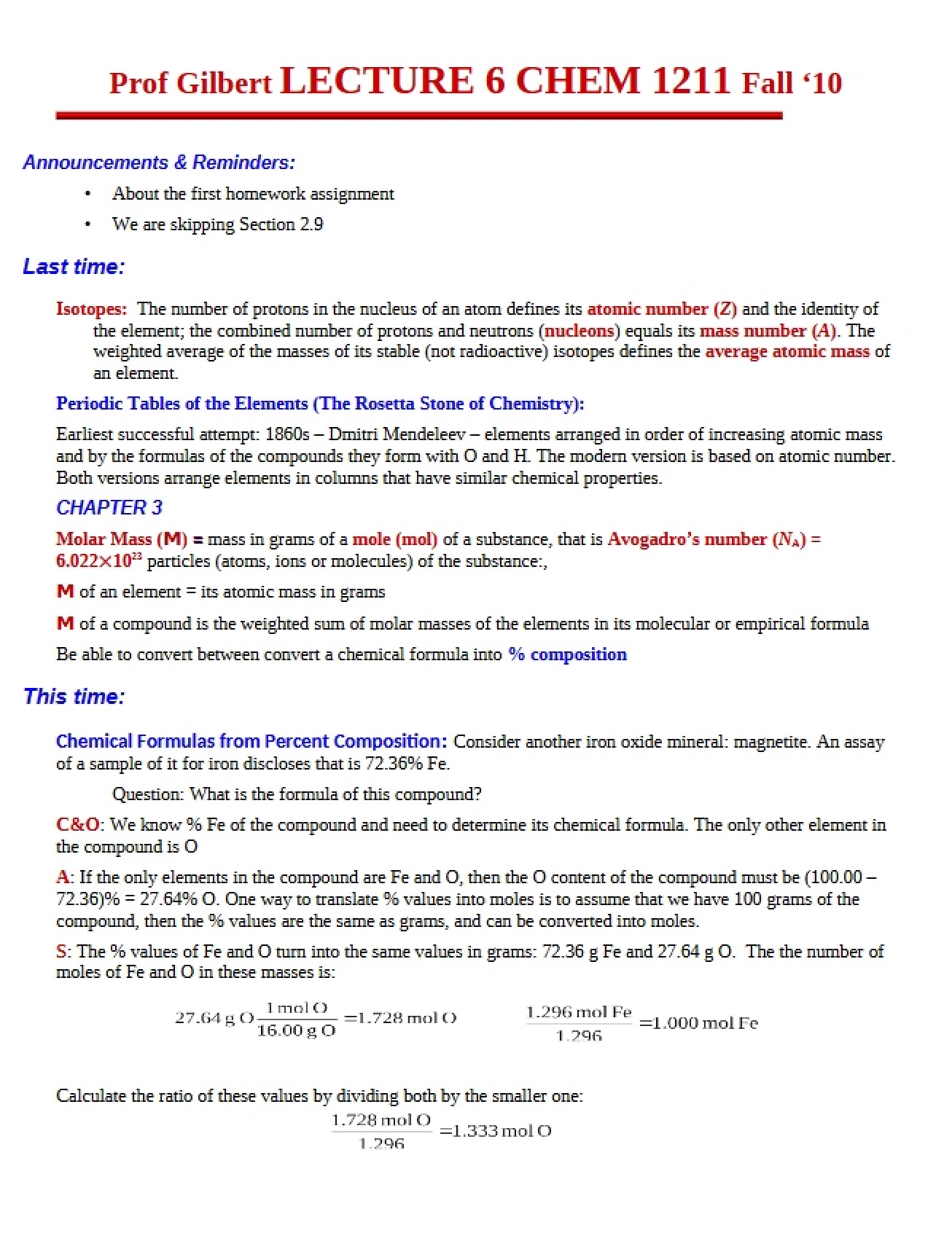Percent Composition Chemical Formulas