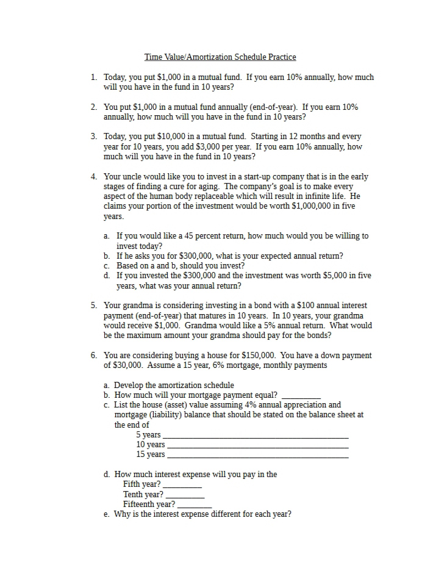 Practice Amortization and Time Value