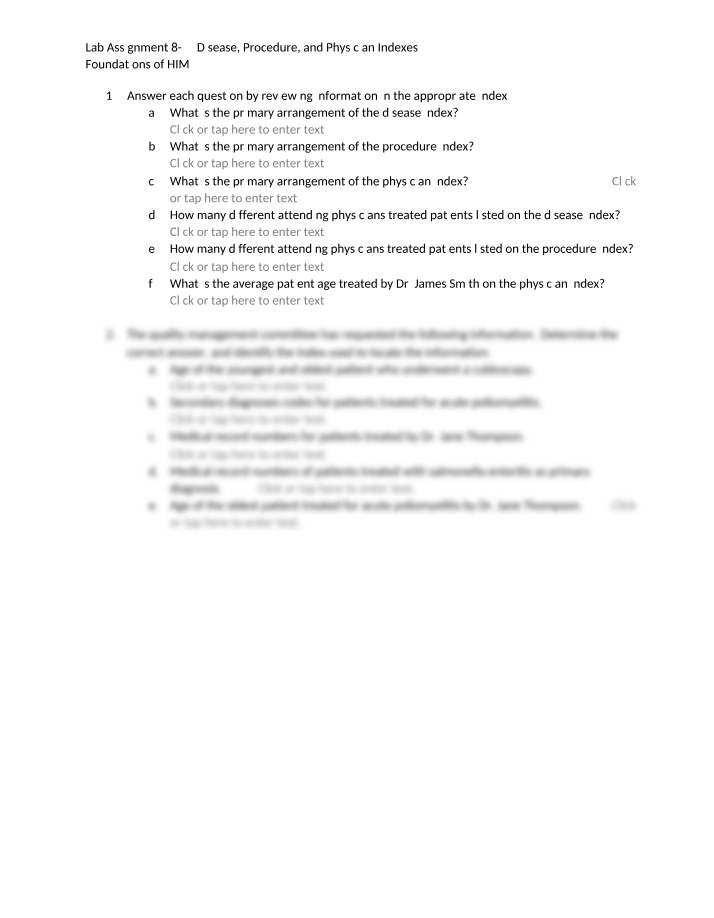 Disease, Procedure, and Physician Indexes - Lab Assignment 8-3