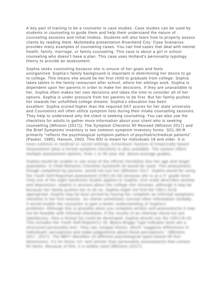 Sophia - Counseling Case Study
