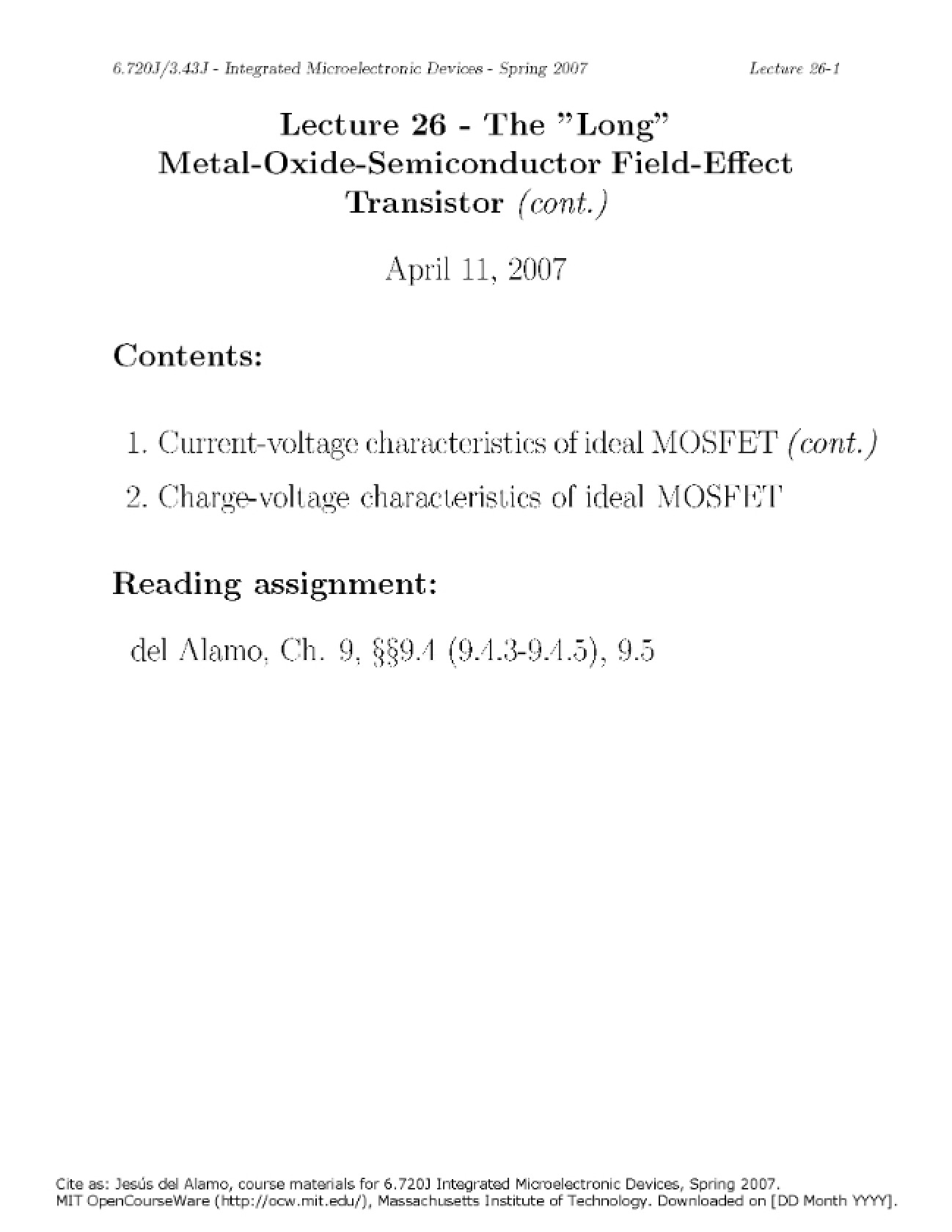 Analysis of the Long-Channel Metal-Oxide-Semiconductor FET