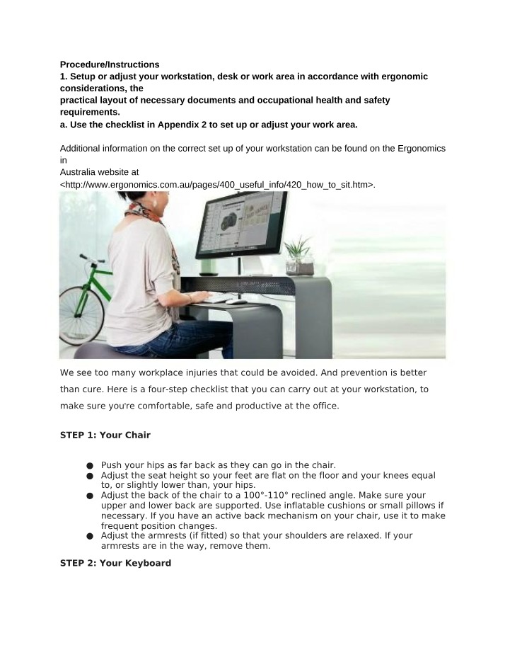 Workstation Setup - Ergonomic Checklist