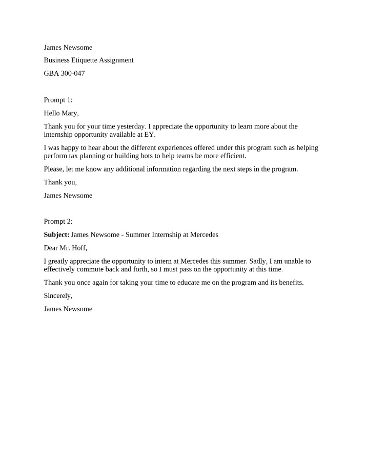 GBA 300-047 - Business Etiquette Assignment
