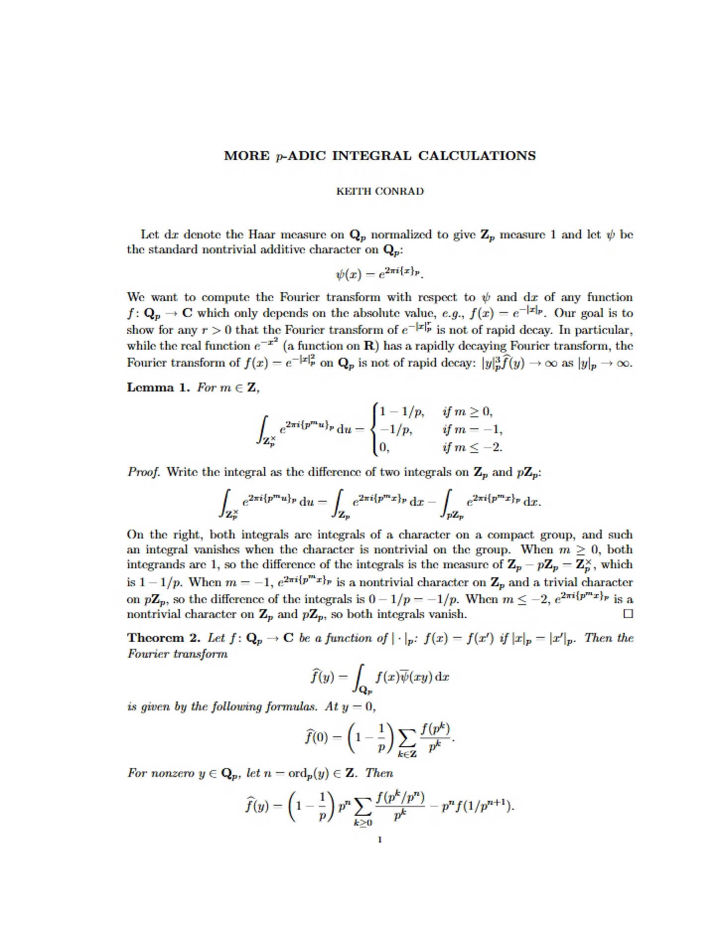 Integral Calculations p-ADIC (More)