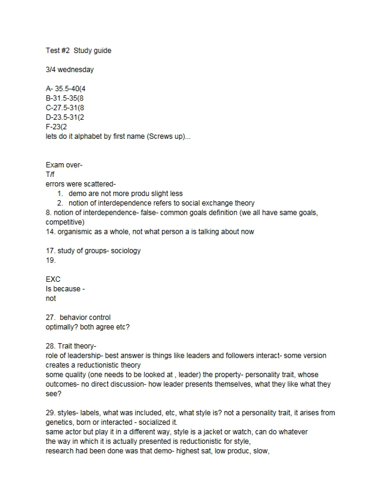 Study Guide for Test 2