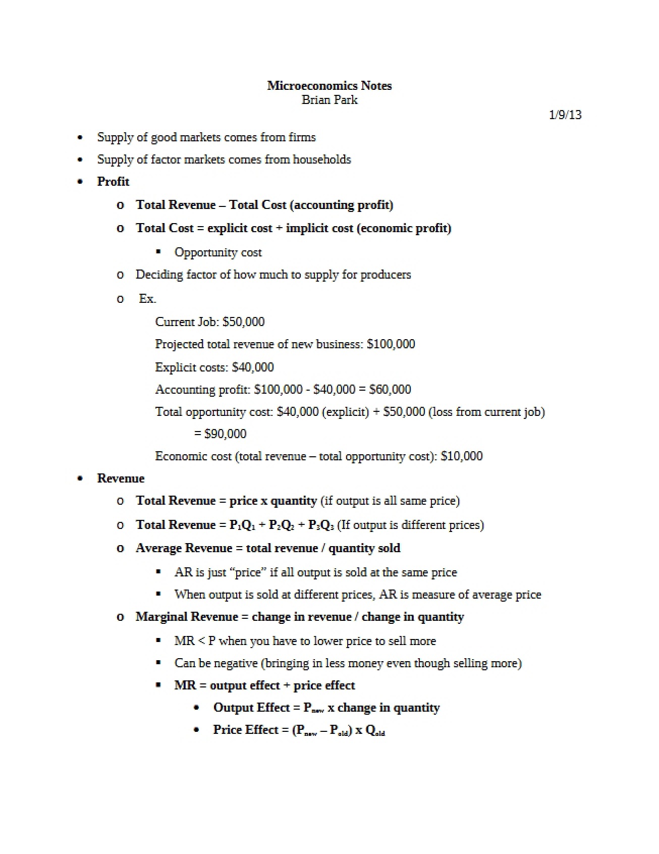 Notes on Microeconomics