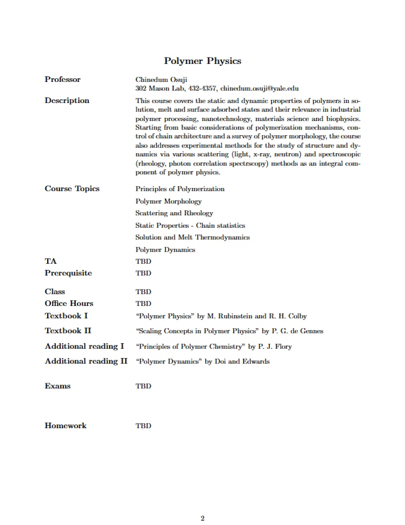 Polymer Physics Guide