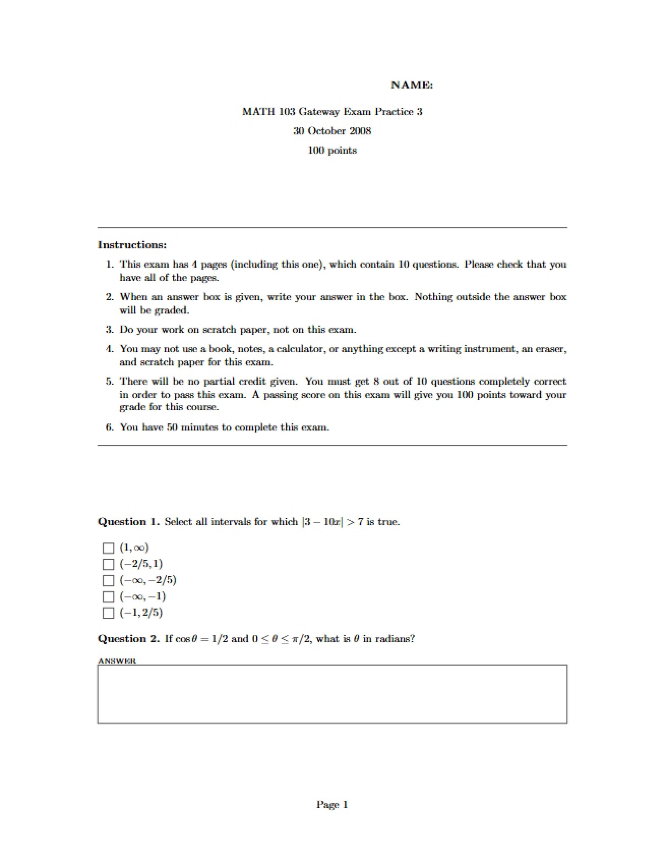 Third Practice Exam