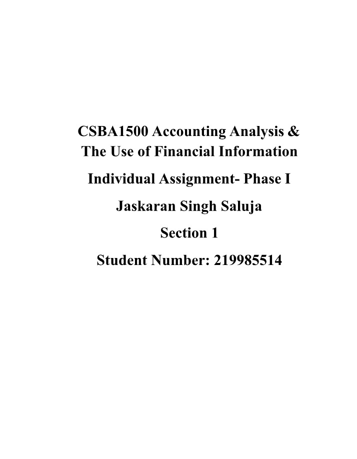 Accounting Analysis and Financial Information Use - Phase I Individual Assignment