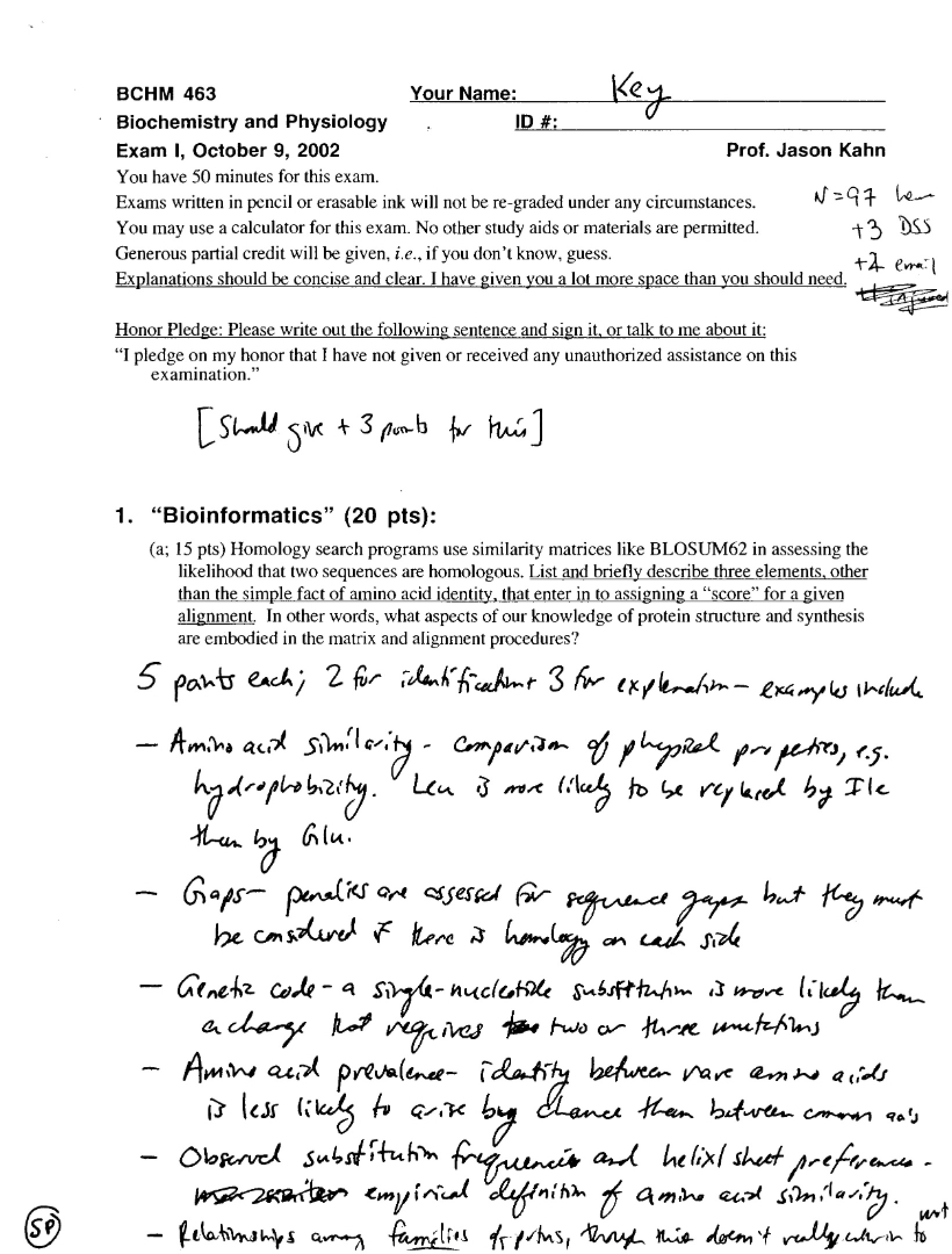 Key for Exam I