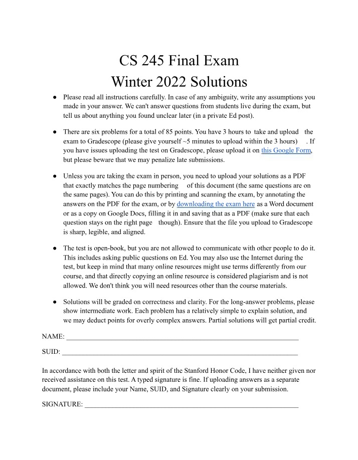 Winter 2022 CS 245 Final Exam Solutions