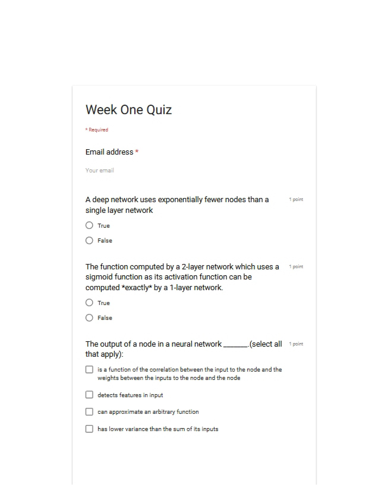 First Week Quiz for a Tensorflow for Deep Learning Research Course