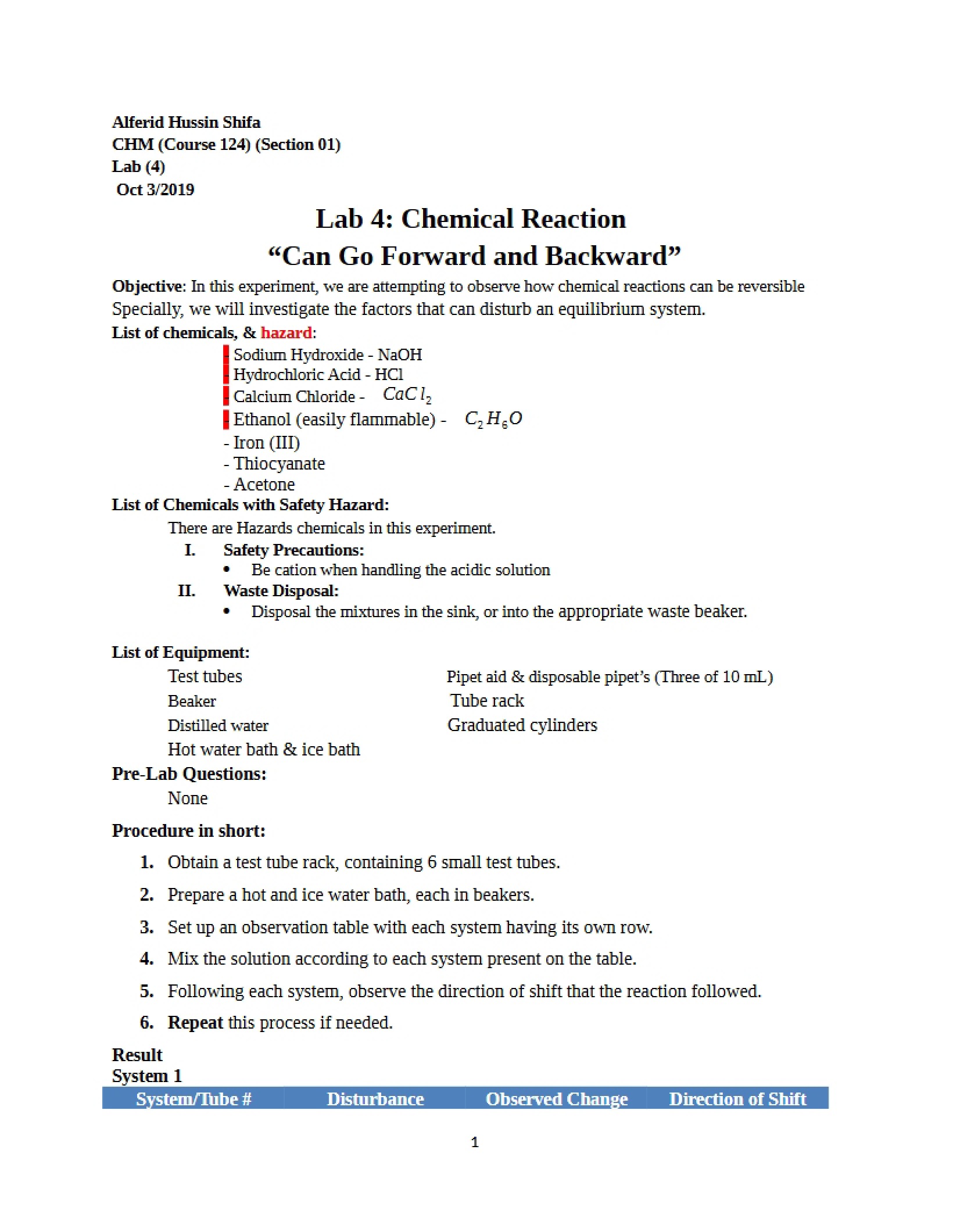 Reversible Chemical Reactions