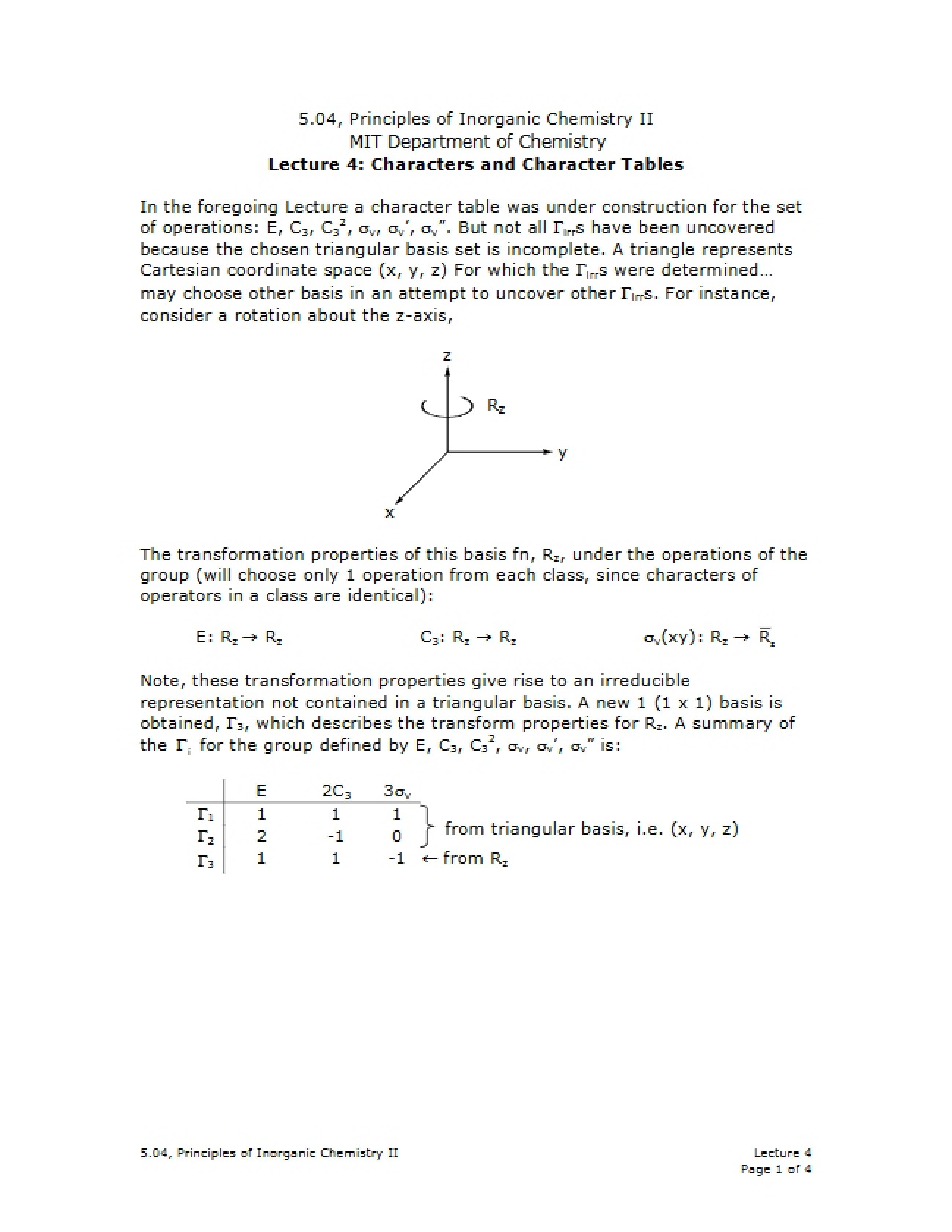 Character Tables and Characters: Lecture 4