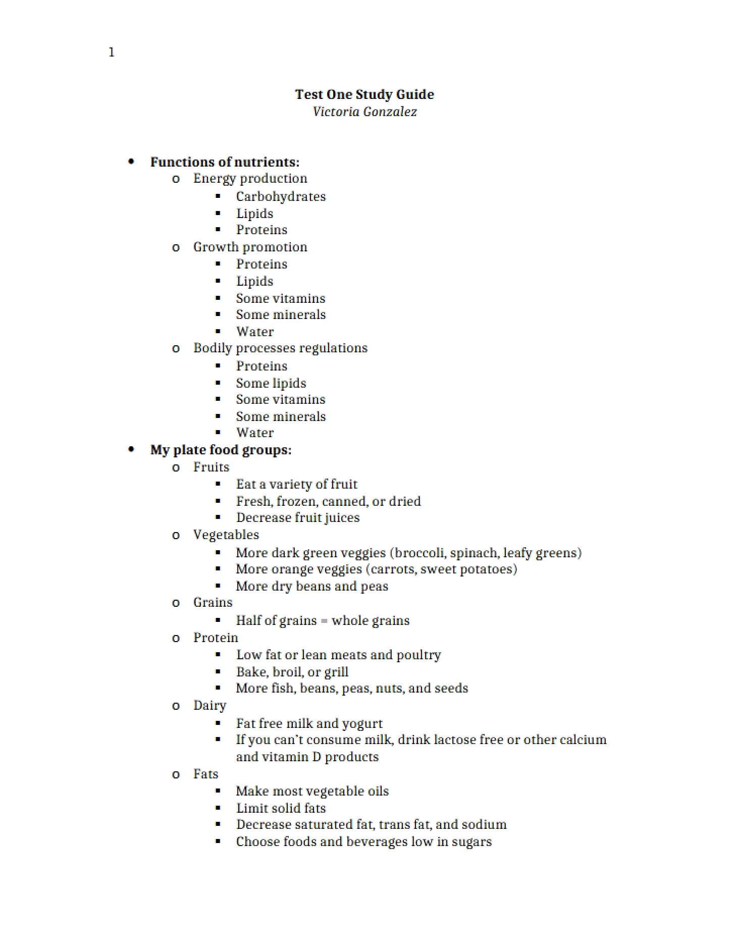 Guide for Test One
