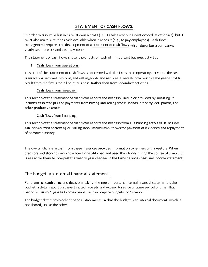 Statement of Cash Flows for ACC100