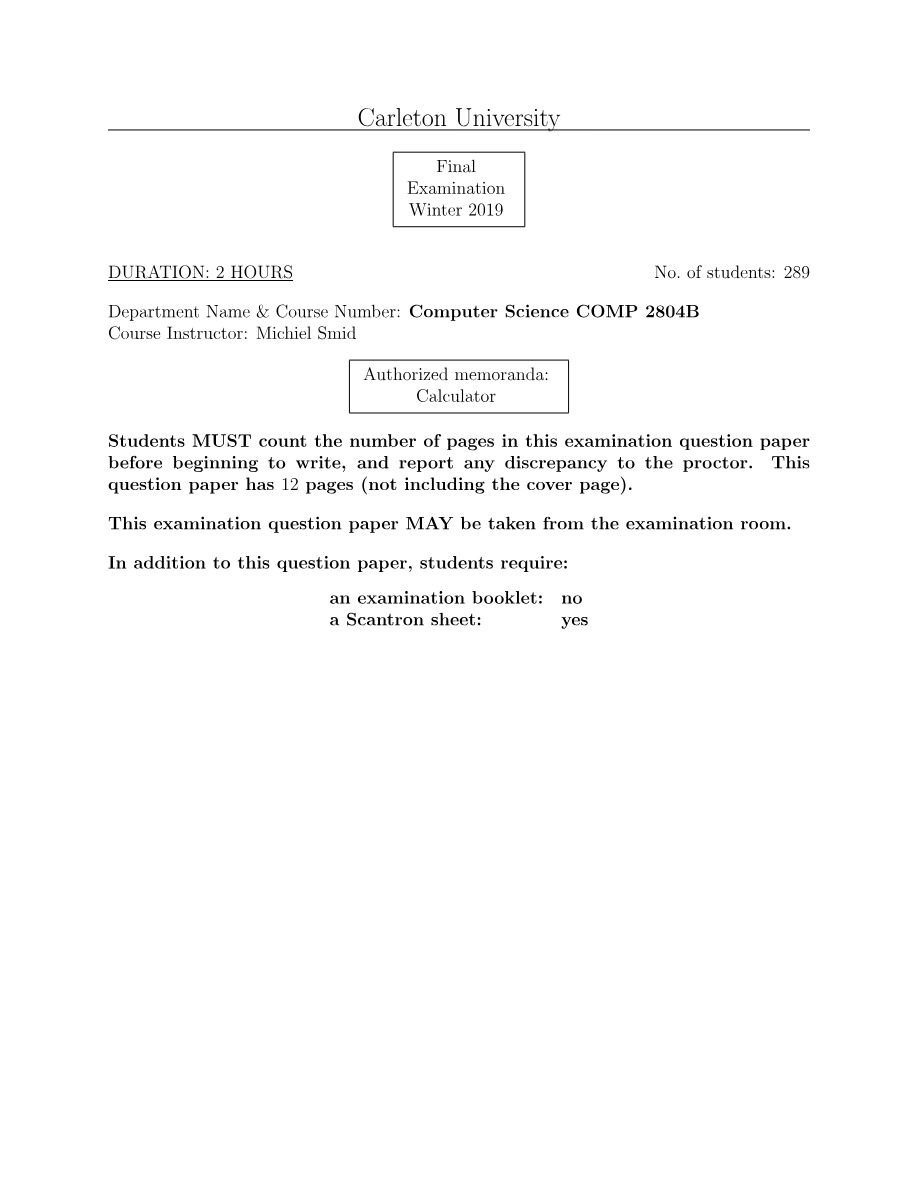 Winter 2019 Final Exam - COMP 2804B