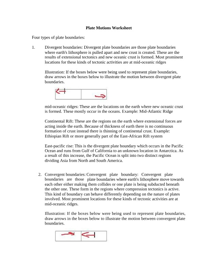 Worksheet on Plate Motions