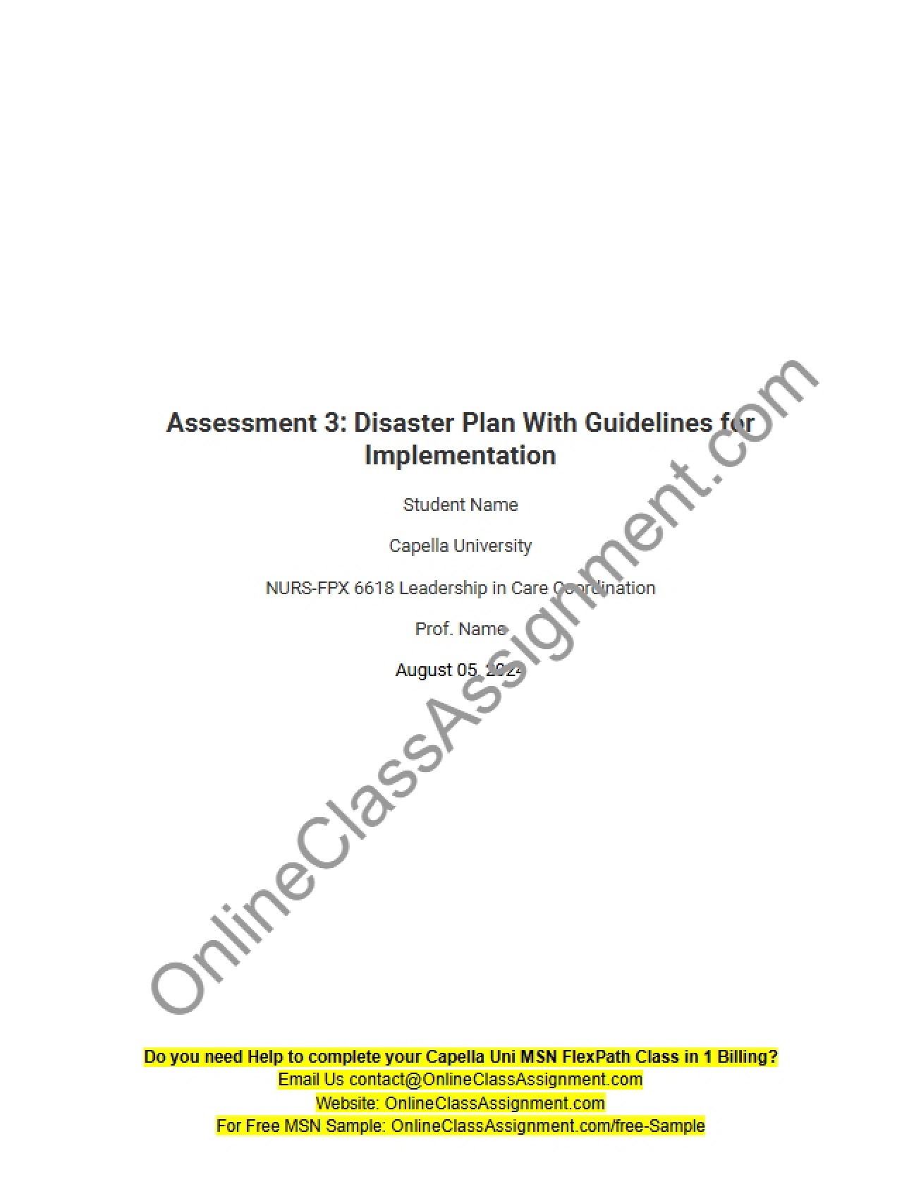 Disaster Planning Implementation Guidelines Assessment 3