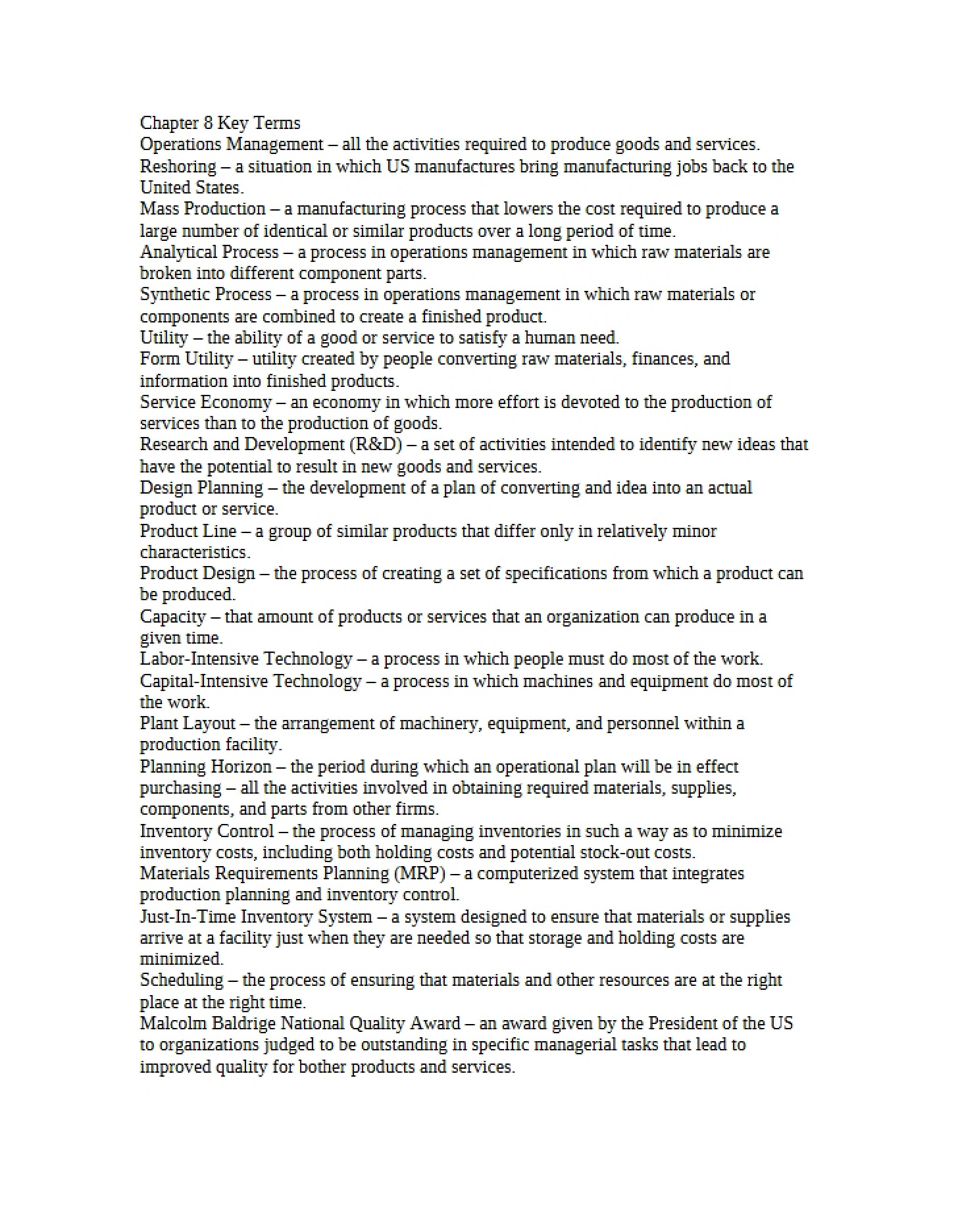 Management of Operations