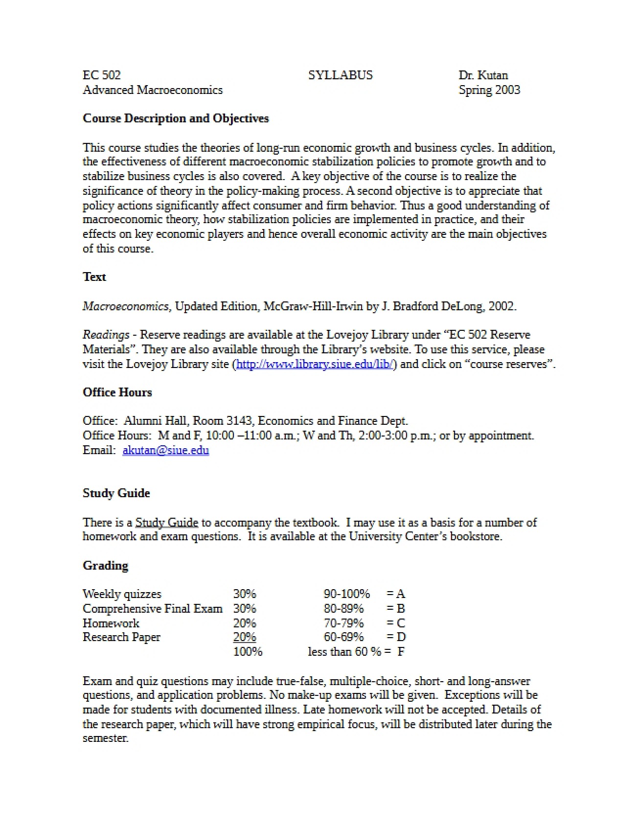 Advanced Macroeconomic Theory Course Syllabus