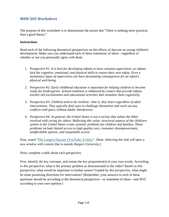 MSW 502 Worksheet B