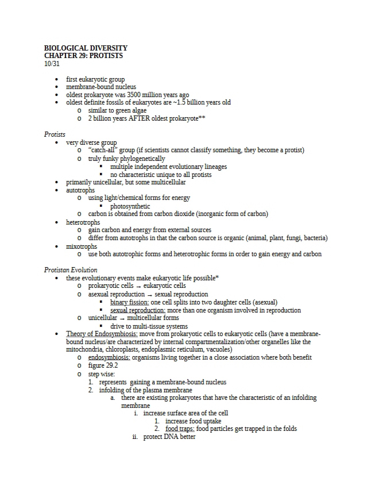 Protists (Chapter 29)