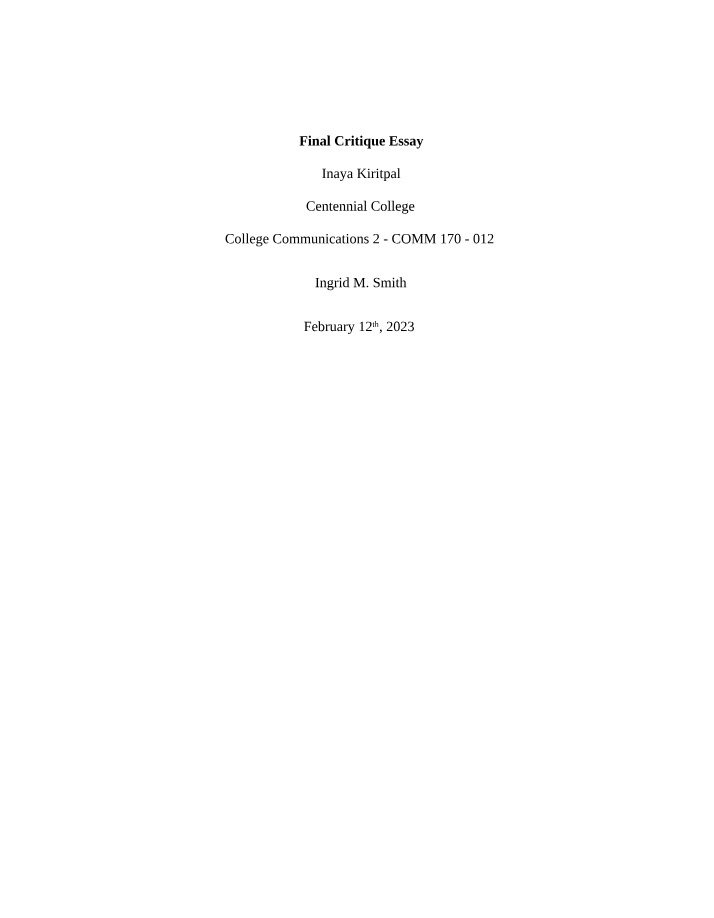 Critique Essay - Final