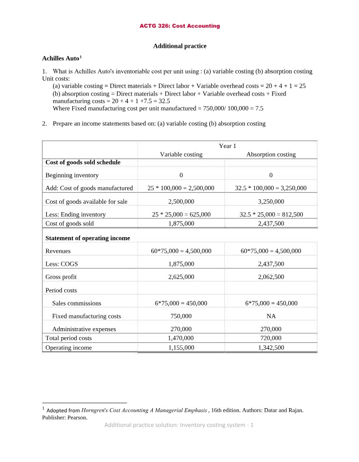 Inventory Costing Systems - Practice Solutions