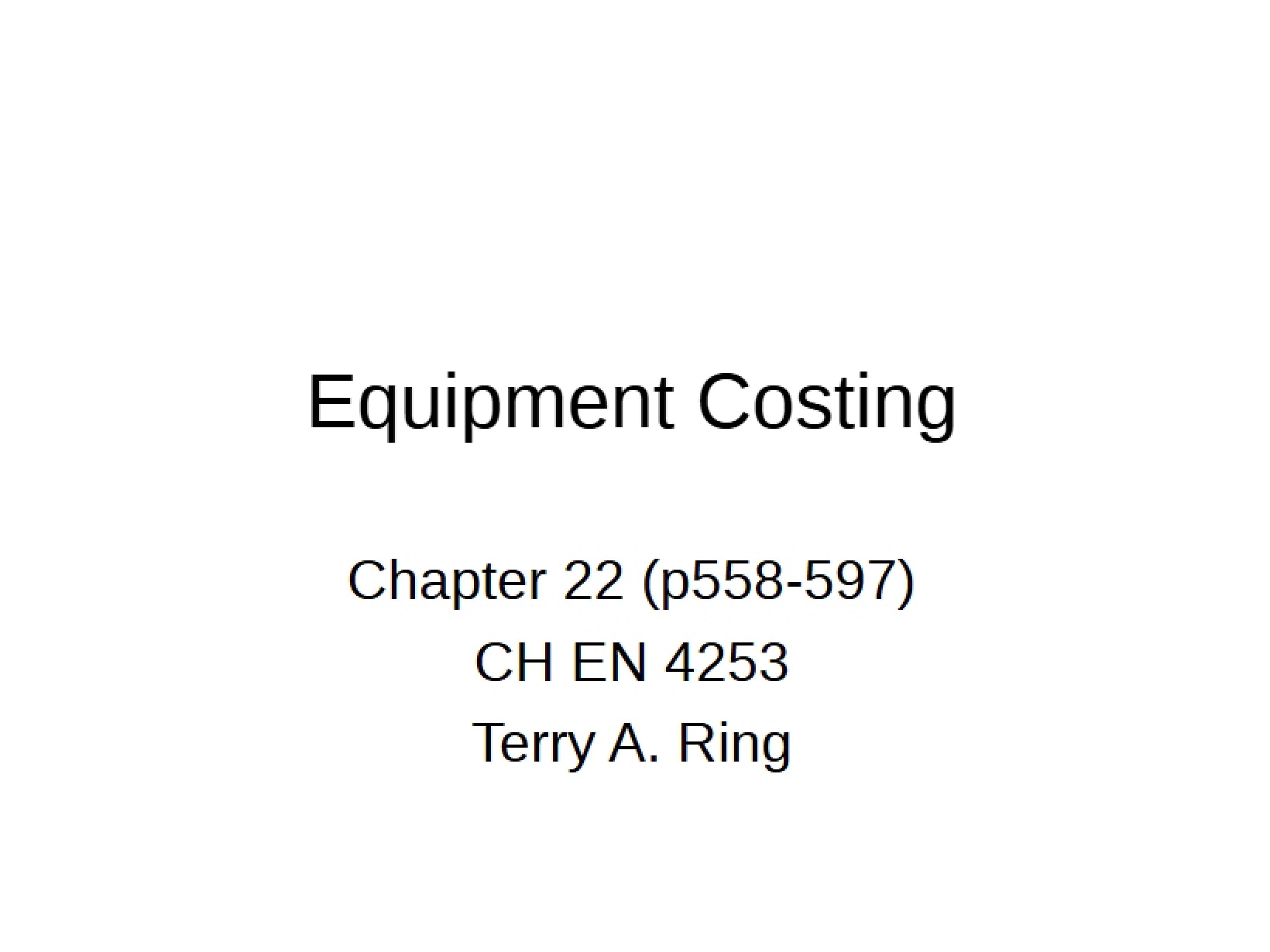 Costing of Equipment