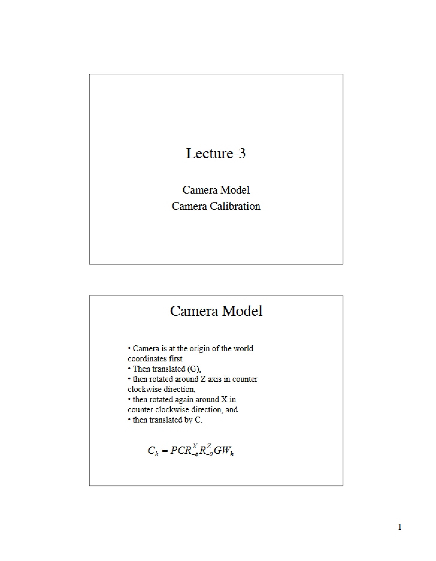 Camera Calibration and Camera Model