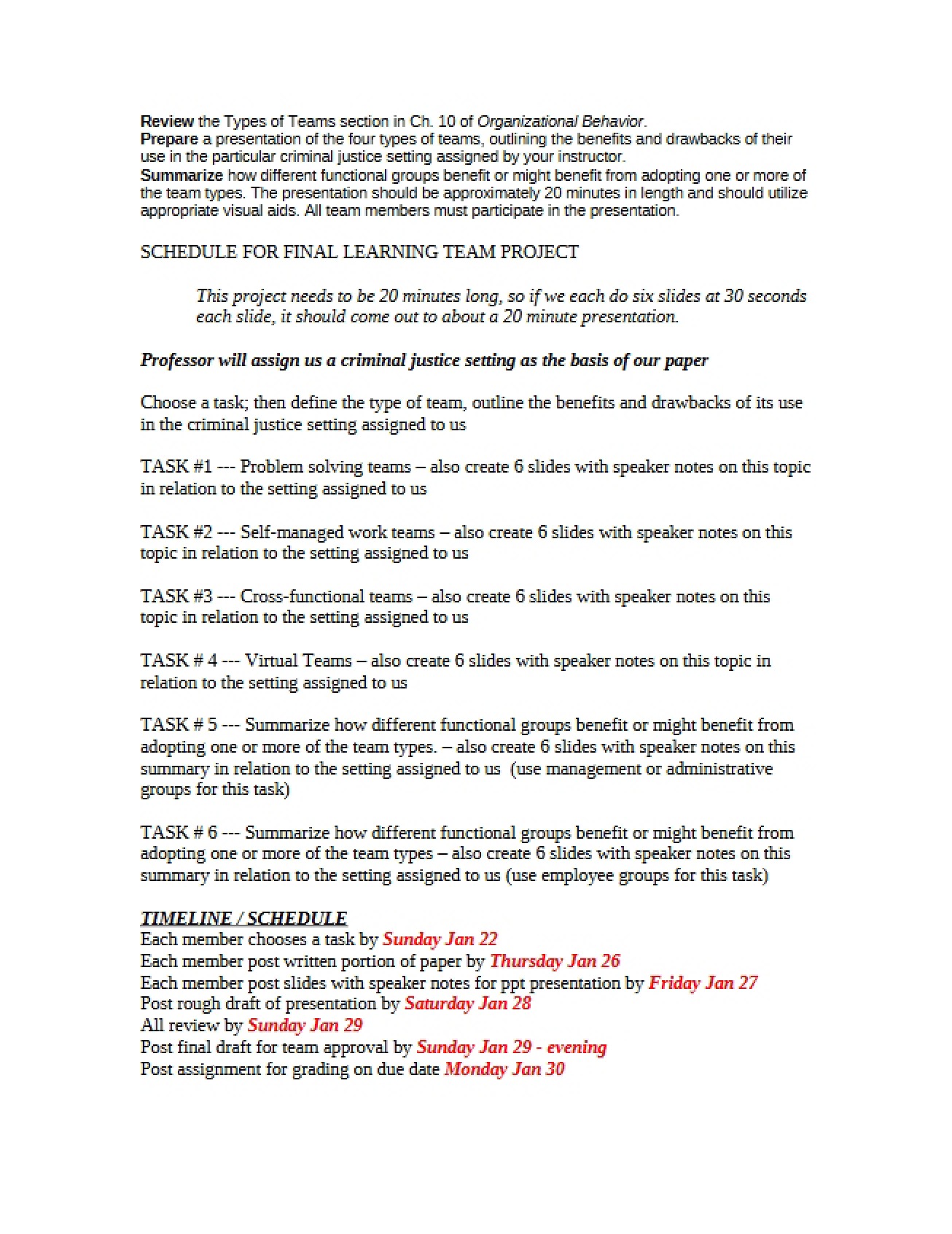 Final Project Schedule for Learning Team