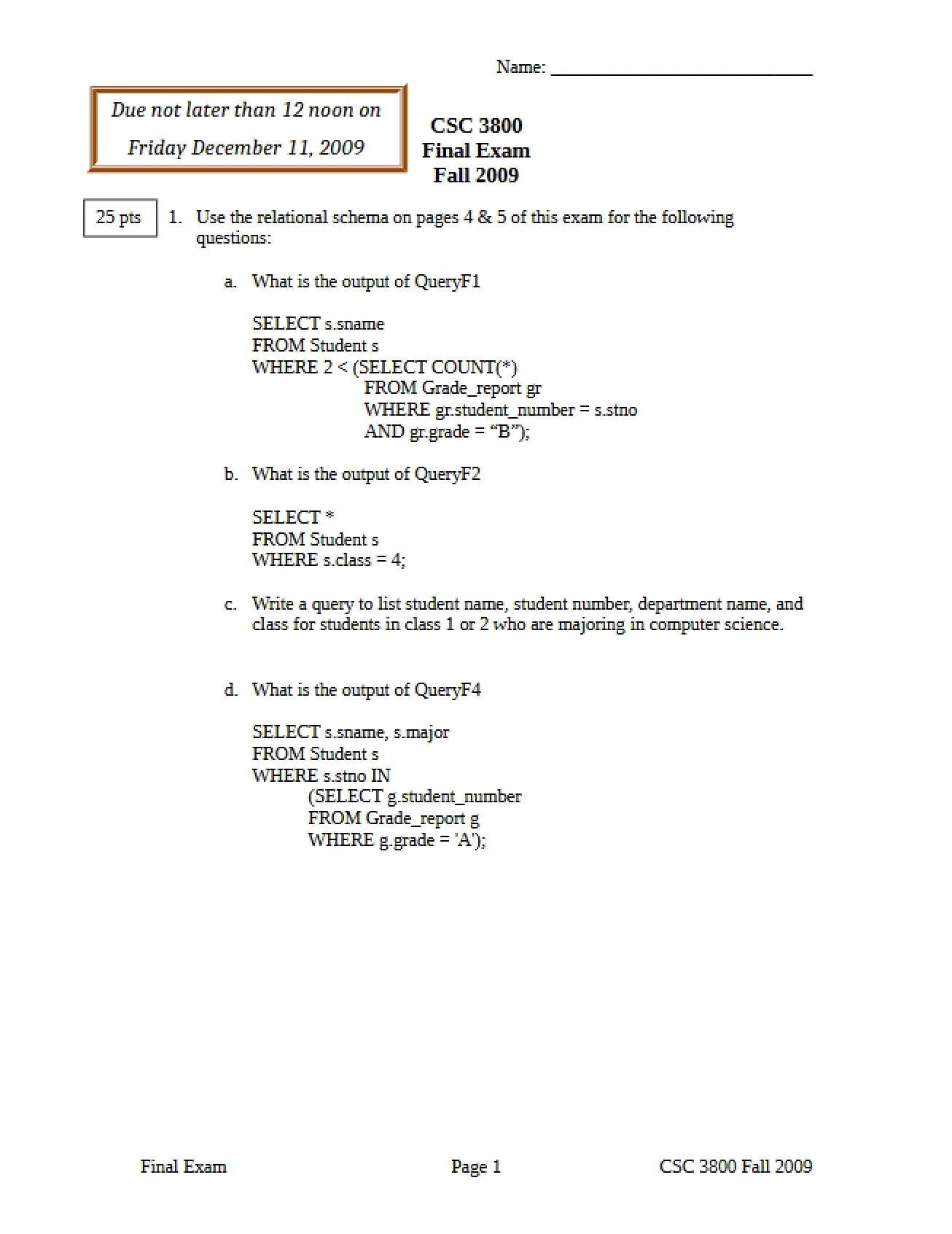 Final Exam Database Management