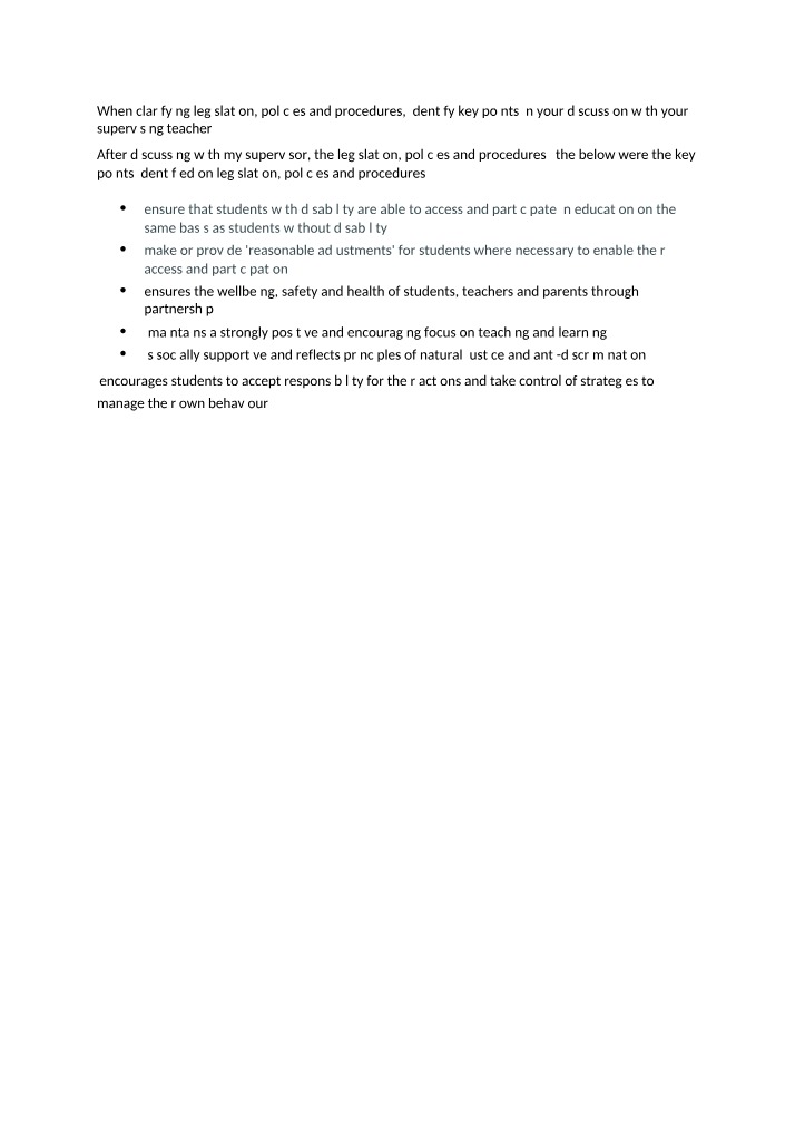 Education Legislation, Policies, and Procedures - Key Points