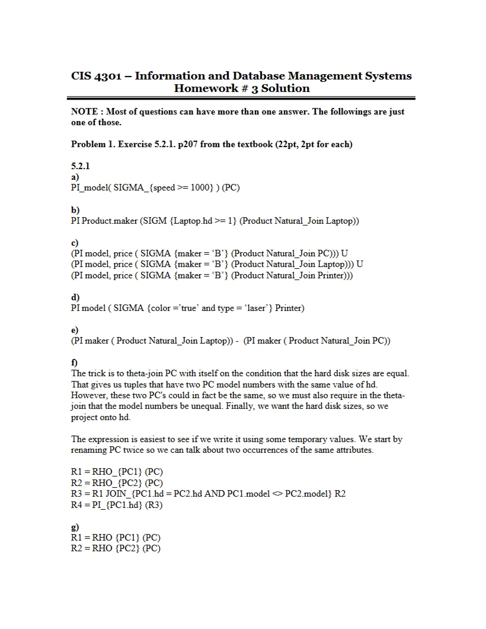 Solution for Third Homework