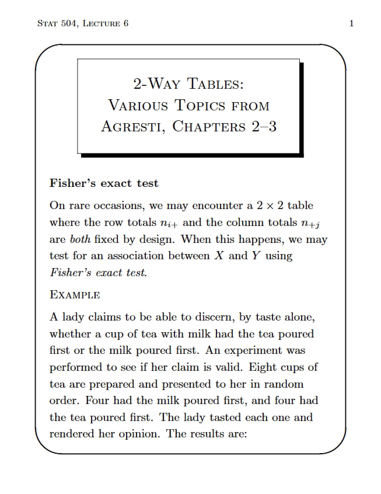 Agresti Chapters 2–3 Topics