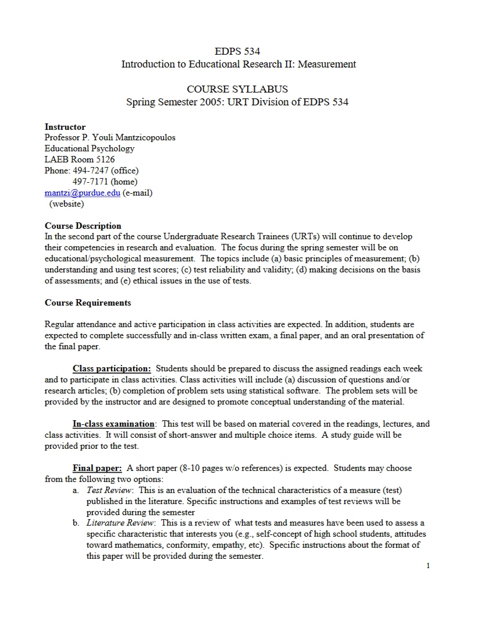 Syllabus - 4 Pages