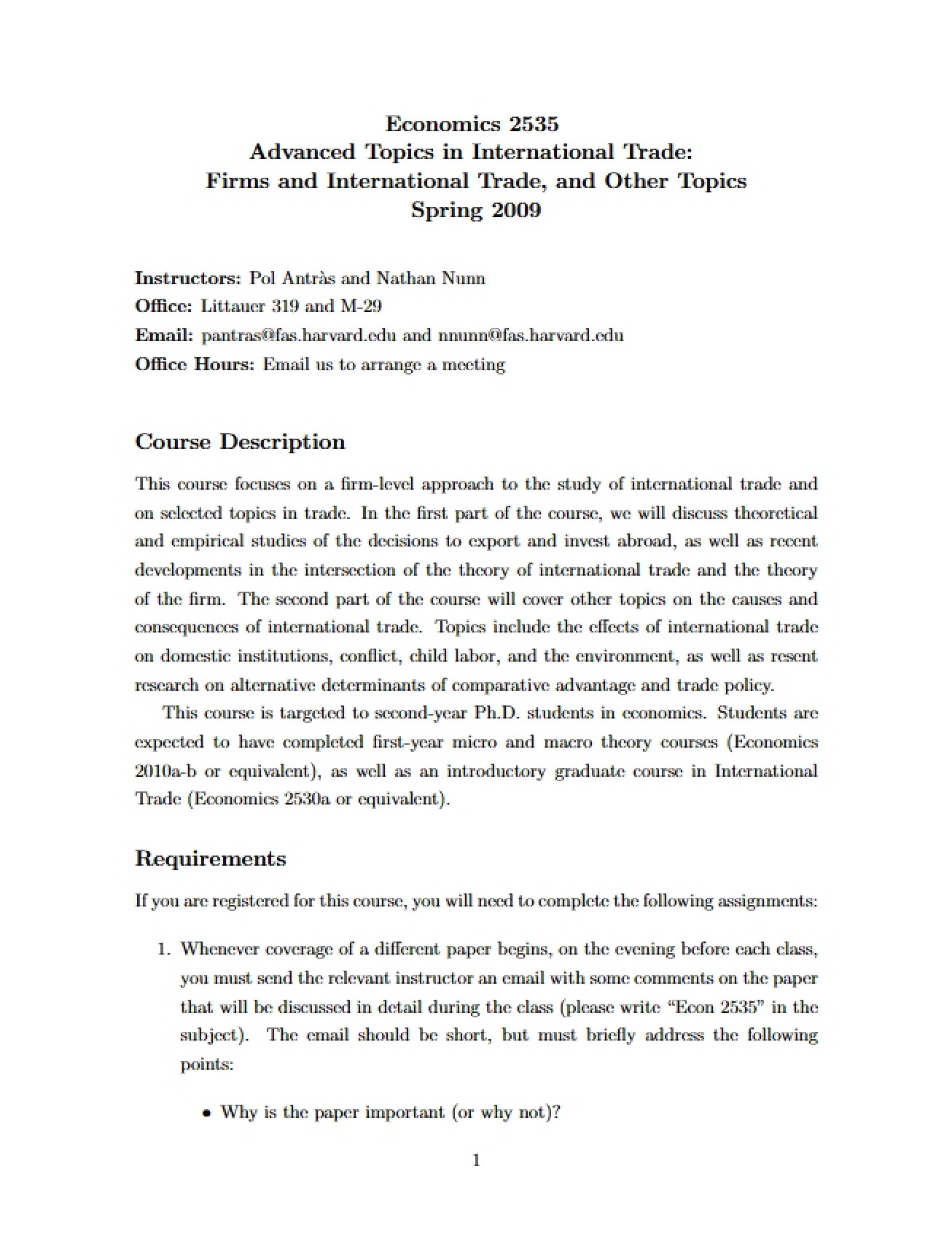 Advanced International Trade Syllabus